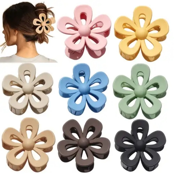 Amazon Essentials Accessories - 8 PC Thick Matte Hair Clips Flower Hair Accessories Pastel Colors